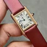 F1 Factory Cartier Tank Louis Cartier WGTA0010 22mm Rose Gold Red Leather Strap Roman Numerals Silver Dial