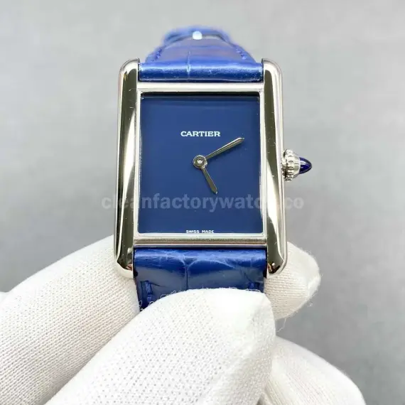 F1 Factory Cartier Tank Louis Cartier WSTA0055 25.5mm Steel Leather Strap Blue Dial