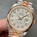 GM Factory Rolex Datejust 126201-0037 36mm Rose Gold Smooth Bezel Half Rose Gold Diamond Mop Silver Palm Motif Dial Jubilee