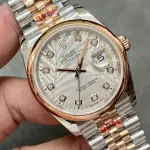 GM Factory Rolex Datejust 126201-0037 36mm Rose Gold Smooth Bezel Half Rose Gold Diamond Mop Silver Palm Motif Dial Jubilee