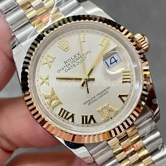 GM Factory Rolex Datejust 126233-0031 36mm Half Yellow Gold Diamond&Roman Numerals Silver Dial Jubilee