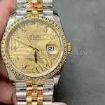GM Factory Rolex Datejust 126283RBR-0029 36mm Diamond Yellow Gold Bezel Half Yellow Gold Diamond Mop Gold Palm Motif Dial Jubilee