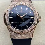 HB Factory Hublot Classic Fusion 550.OS.1800.RX.1604.ORL19 40mm Diamond Rose Gold Black Rubber Strap Black Dial