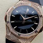 HB Factory Hublot Classic Fusion 550.OS.1800.RX.1604.ORL19 40mm Diamond Rose Gold Black Rubber Strap Black Dial