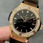 HB Factory Hublot Classic Fusion 565.OX.1480.LR.1204 38mm Rose Gold Leather Strap Black Dial