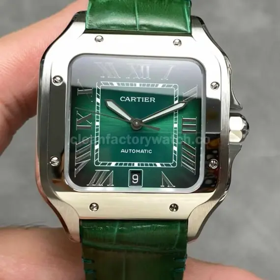 J12 Factory Cartier Santos WSSA0062 39.8mm Leather Strap Roman Numerals Green Dial