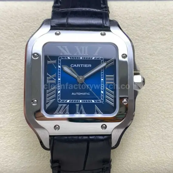 J12 Factory Cartier Santos WSSA0063 35.1mm Leather Strap Roman Numerals Blue Dial