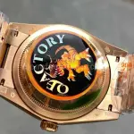 QF Factory Counterweight Rolex Day-Date 128235-0037 36mm Full Rose Gold Diamond Mope&Baguette Diamond Brown Dial