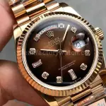 QF Factory Counterweight Rolex Day-Date 128235-0037 36mm Full Rose Gold Diamond Mope&Baguette Diamond Brown Dial