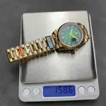 QF Factory Counterweight Rolex Day-Date 128238-0069 36mm Full Yellow Gold Diamond Mope&Baguette Diamond Green Dial