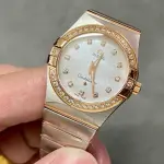 TW Factory Omega Constellation Quartz 123.25.27.60.55.007 27mm Diamond&Rose Gold Bezel Half Rose Gold Steel Mother Of Pearl Diamond Dial