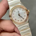 TW Factory Omega Constellation Quartz 123.25.27.60.55.007 27mm Diamond&Rose Gold Bezel Half Rose Gold Steel Mother Of Pearl Diamond Dial