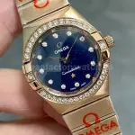 TW Factory Omega Constellation Quartz 131.55.25.60.53.002 27mm Diamond Bezel Full Rose Gold Diamond Gypsophila Blue Dial