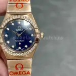 TW Factory Omega Constellation Quartz 131.55.25.60.53.002 27mm Diamond Bezel Full Rose Gold Diamond Gypsophila Blue Dial
