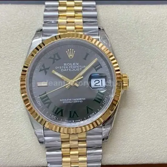 VS Factory Rolex Wimbledon Datejust 126233-0035 36mm Half Yellow Gold Roman Number Grey Dial Jubilee
